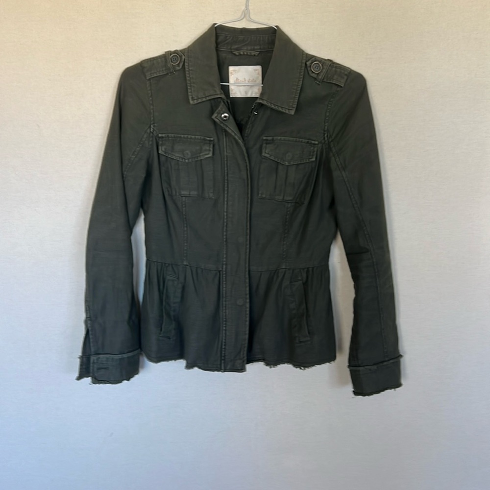 altar’d  state Army green jacket with collar and ruffle at waist